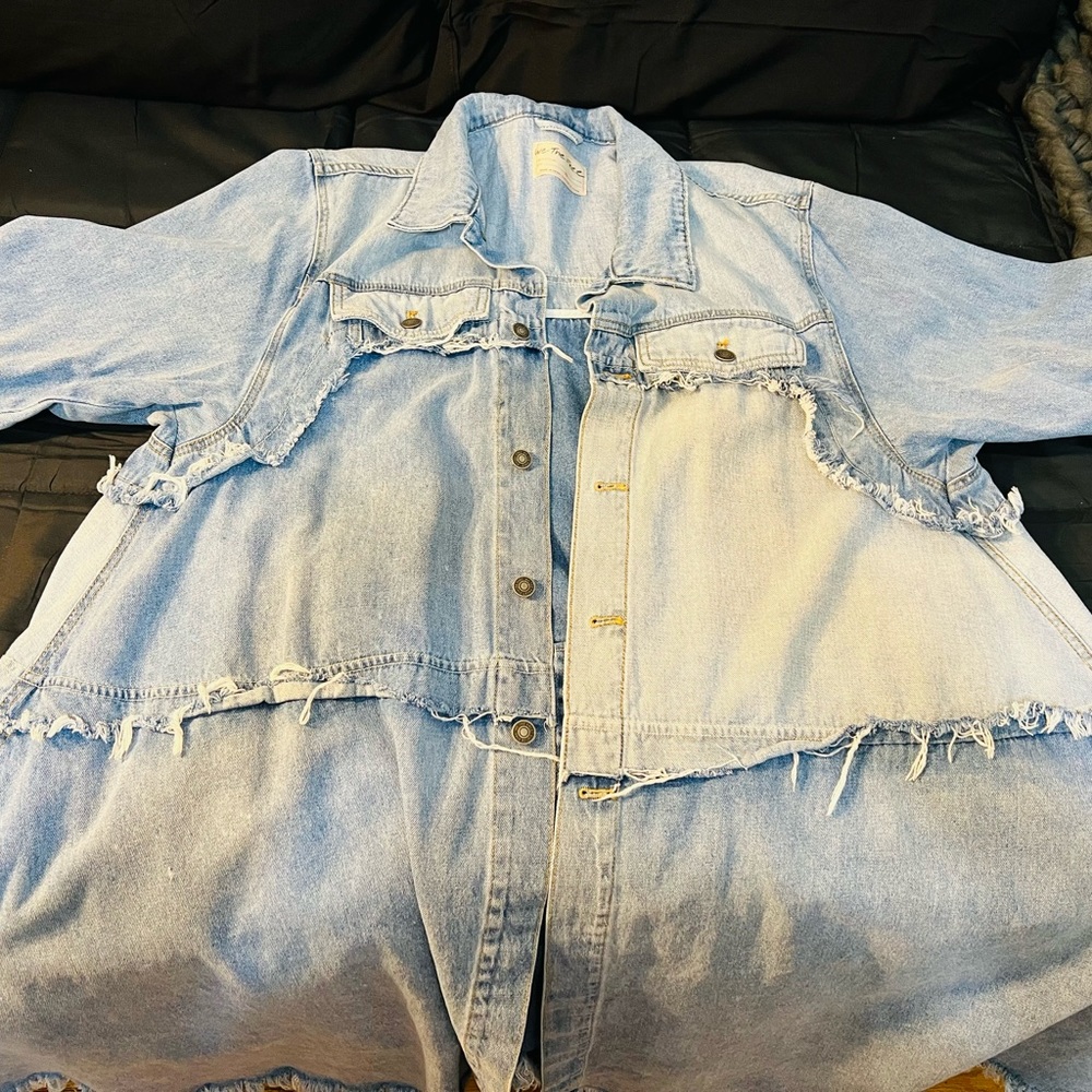 Vintage Free People Denim Frayed Hem Duster - Picture 3 of 9